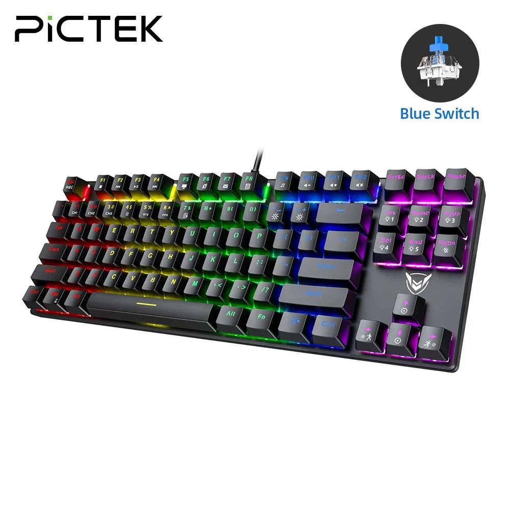 

PICTEK PC244 Mechanical Keyboard 87 Keys Blue Switch Gaming Keyboard with Full Anti-ghosting Customizable Backlit For PC Gamer