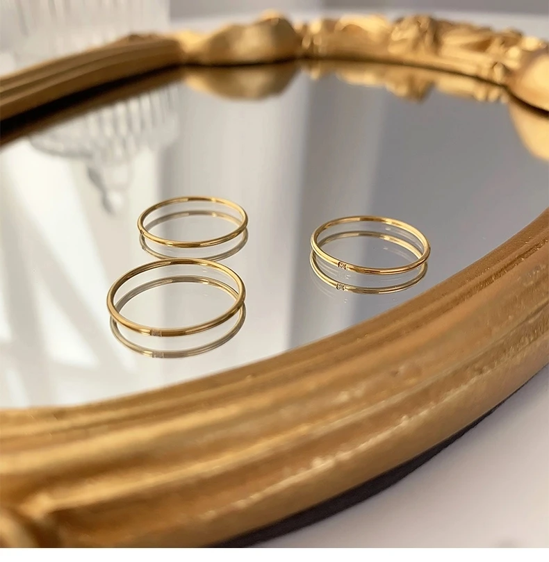 Tarnish Free New Minimalist 316L Stainless Steel 18k Gold Plated One Two Three AAA Zircon Paved Gold Rings for Women