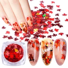 1 Box Maple Leaf Nail Art Glitter Flakes Gradient Multicolor Paillette Sparkly Sequins For Autumn Polish Decor Manicure LA1528