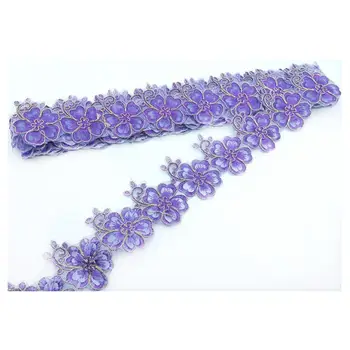 

4yds/lot x New Purple/Gold Flower Embroidery Lace Trims With Glue On the Back DIY Apparel Sewing Crafts Garment Accessories SL6F
