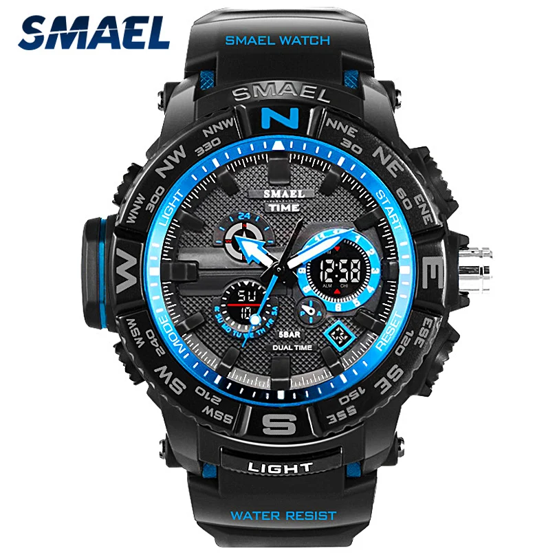 

SMAEL 1531 Men Sports Watch Big Dial Dual Display Electronic Wrist watches Men's LED Digital Chronograph 50M Waterproof Clock
