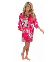 Wholesale Flower&Peacock Kimono Bathrobe Women Satin Soft Sleepwear Sexy Mini Bride Bridesmaid Wedding Robe Dressing Party Gown - Image 3