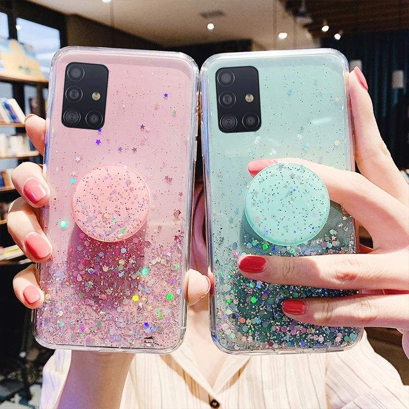 Bling Glitter Star Holder Case For Samsung A52 A72 A32 Cases Cover for Samsung Galaxy A12 A 52 A 72 A 32 A71 A51 A70 A50_voghion.com