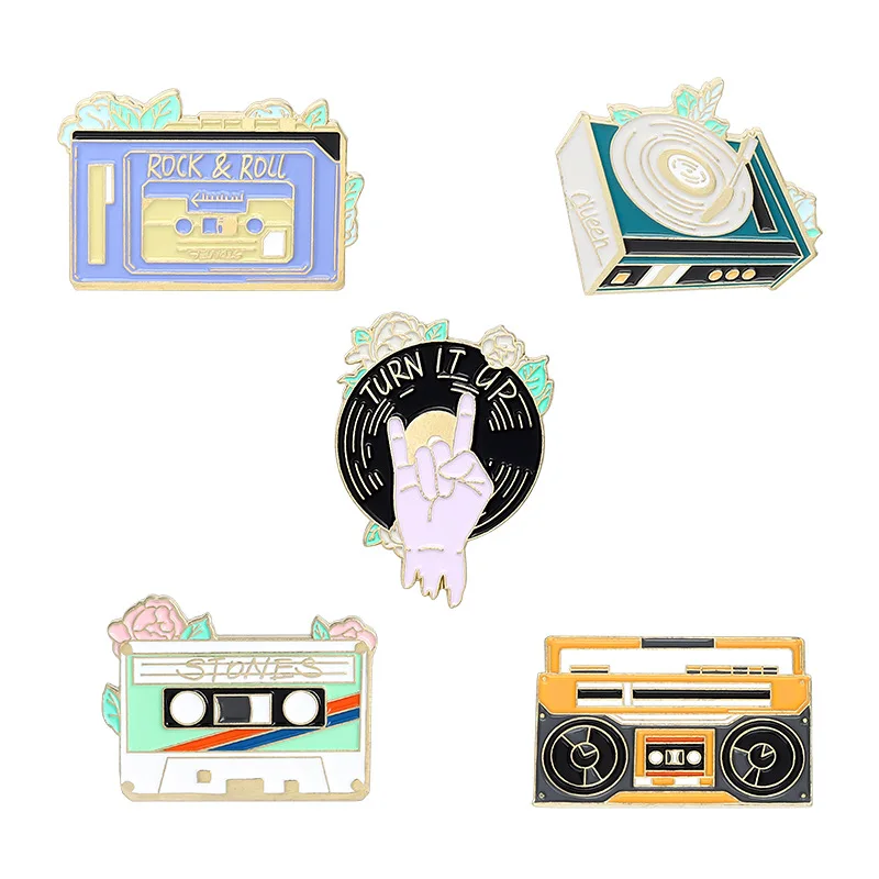 Cartoon Badges Rock Record Brooches Creative Tape Radio Phonograph Enamel Pins Jewelry for Fans Backpack Accessories Gifts | Украшения и