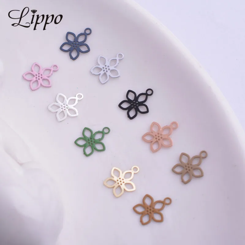 100 Stück AC4215 7*9mm Filigran Versilberte Mini-Blumenanhänger Messing Goldfarben Kleine Blumen Anhänger DIY Ohrring
