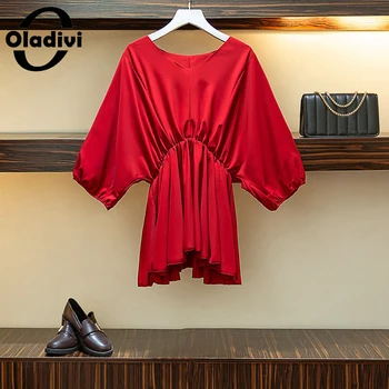 

Oladivi Plus Size Women Batwing Sleeves Shirts 2020 Summer New Blouse Tops Fashion Ladies Vintages Elegant Blusas 3 Colors M-4XL