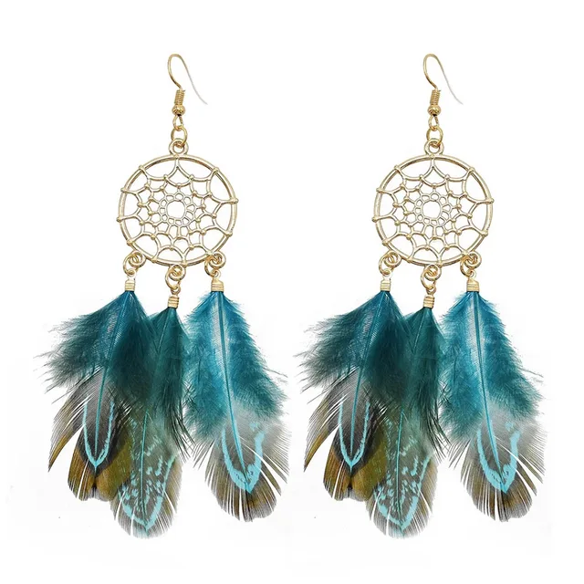Fancy Hollow Dream Catcher Leaf Feather Shiny Crystals Drop Dangle Earrings For Women Party Jewelry Korean Hanging CZ Earrings Blue