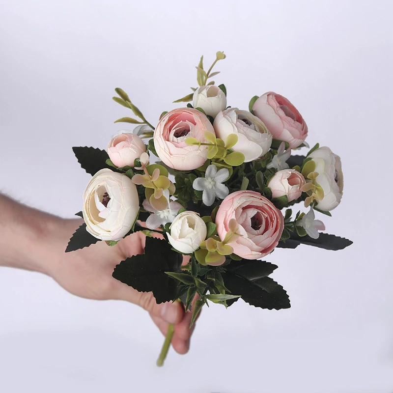 Красивый ретро Искусственный маленький чай роза искусственный букет высококачественное свадебное домашнее искусственное домашнее растение свадебное украшение