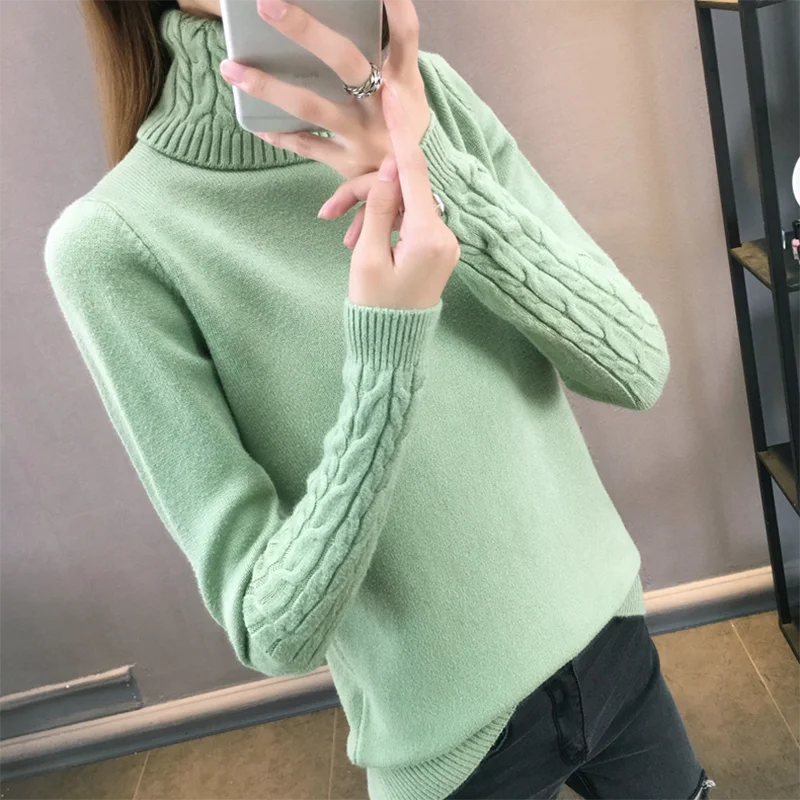Women Winter Sweater New Sleeve Elastic Knit Large Size Pullover Female Turtleneck Solid Color Long Casual Sweate | Женская одежда