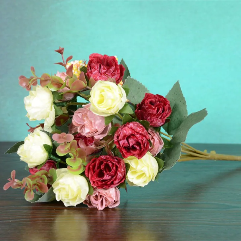 

Rose Pink Silk Peony Artificial Flowers Bouquet 21 Head Fake Flowers for Home Wedding Decoration