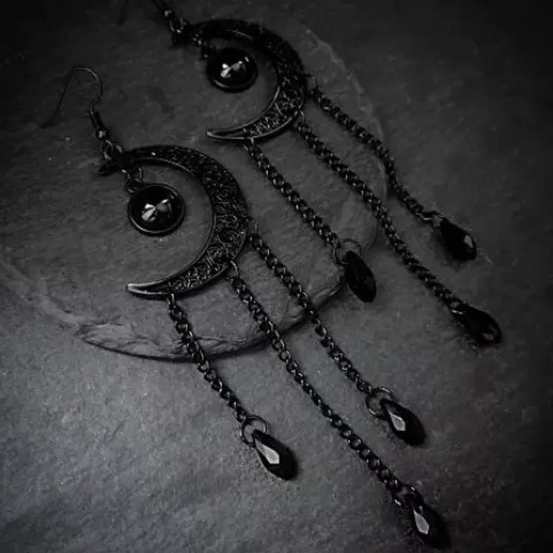 Dangle Earrings For Women Gothic Dark Moon Design