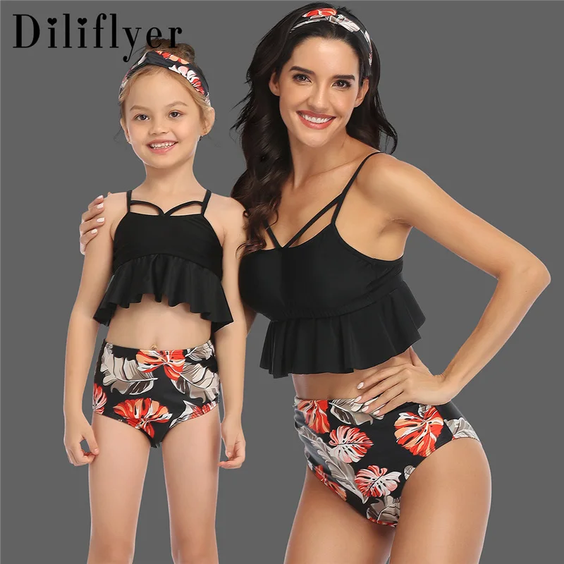 

New Style Parent and Child Bathing Suit Bikini Family Matching Clothes Sets Print Sleeveless High-elastic Chinlon Nylon Women's