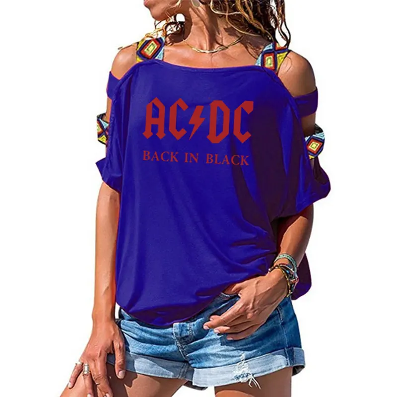 Группа ACDC футболка в стиле рок женские ACDC с буквенным принтом футболки хип-хоп рэп музыка короткий рукав сексуальные открытые плечи топы тройник