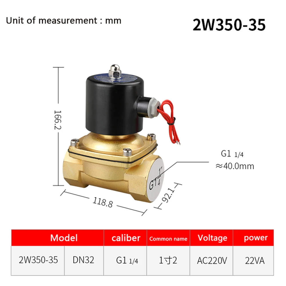 DN35 G1 1/4" Solenoid Valve 12V 24V 220V Copper Valve Body Copper Coil Oil Pneumatic Water Oil Helium Valve