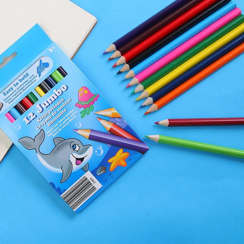 

Special Offer 12-Color Boxed Large cu gan Triangular Colored Pencil Environmentally Friendly Non-toxic Crayon Painted Stationery