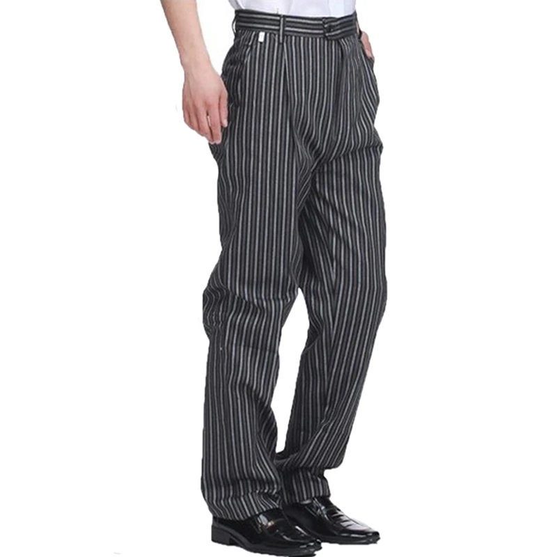 Новые мужские брюки еда обслуживание мужчины официант брюки для повара Отель Ресторан рабочая одежда шеф-повара униформа брюки эластичные брюки в полоску