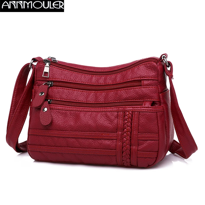 Annmouler Fashion Women Bag Pu Soft Leather Shoulder Bag Multilayer