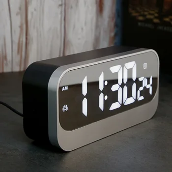 

Alarm Clock, Led Clock With Mirror Surface-Alarm Setting-Adjustable Brightness-Seconds Display, Bedside Desk