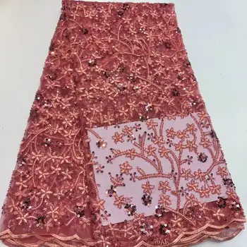 

Nigerian Mesh Lace Fabrics African Handmade Beads Laces Fabrics High Quality French Tulle Lace Fabric for Bridal