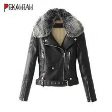 Осенне-зимнее кожаное пальто из искусственного меха женская байкерская куртка черный панк черный зимний жакет, женский пиджак Плюс Размер Уличная
