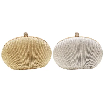 

Lady Diamond Evening Clutch Bag Women Wedding Shiny Handbags Bridal Pleated Purse Bags Chain Shoulder Bag(Gold)