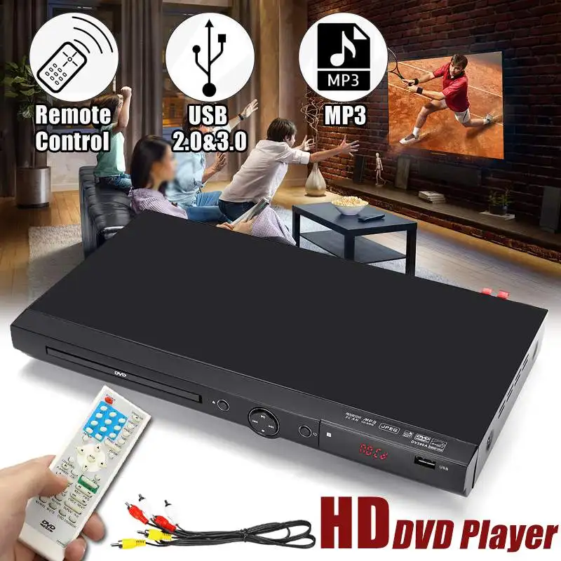 

110V-240V USB Portable Multiple Playback DVD Player Full HD 1080p DVD CD MP3 Disc LED Display Player Home Theatre System