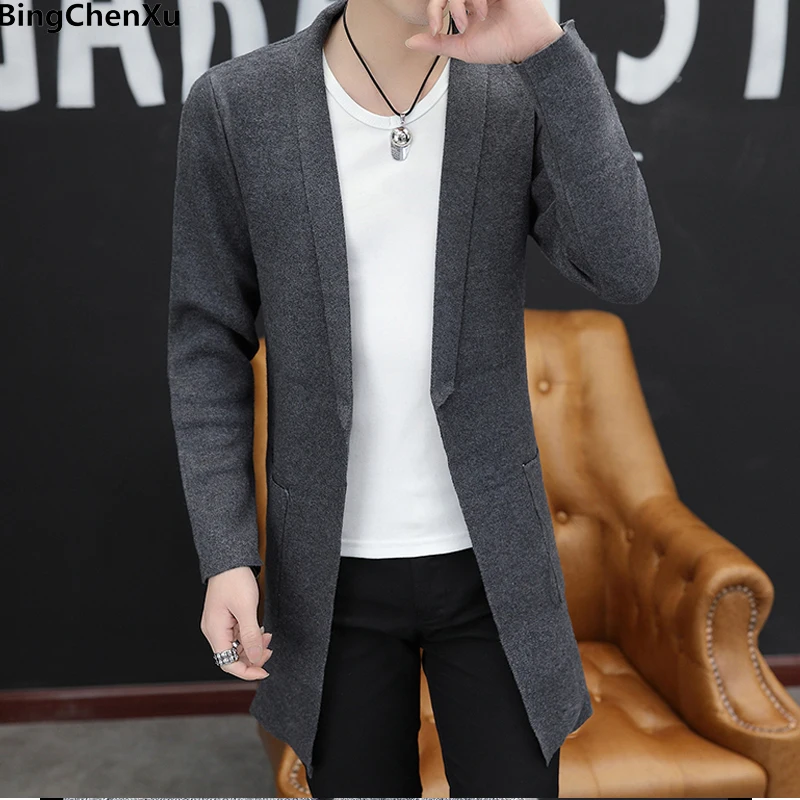 

Long Sweatercoats Male Cardigan Sweaters Casual Long Coat Autumn Knitted Sweaters Embroidery Cardigan 2019 New Fashion Mens 9986