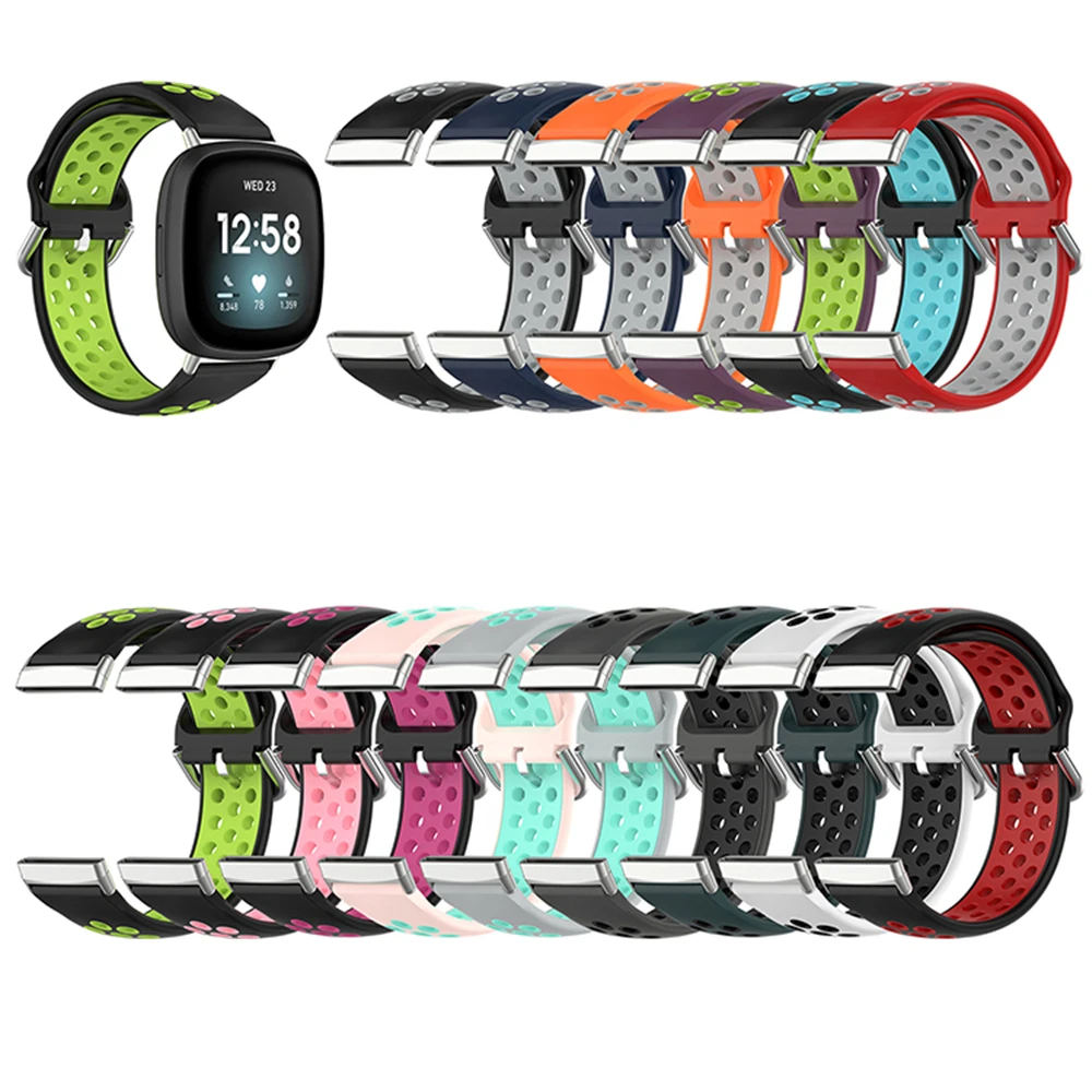 

Silicone Watch Strap Double Color for Fitbit Versa3/ Fitbit Sense Replacement Wristwatch Band with Metal Buckle