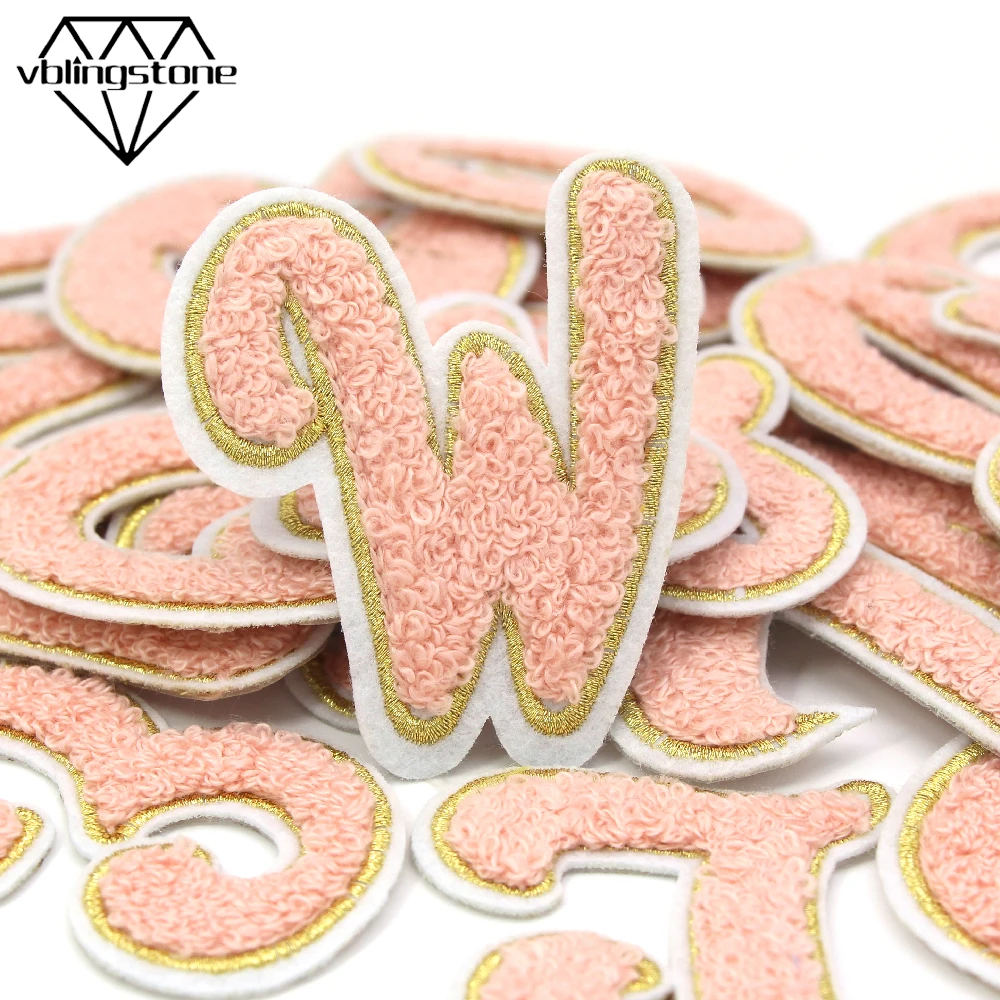 1Pcs Pink Letter Patches English Alphabet Embroidery Patch Iron On