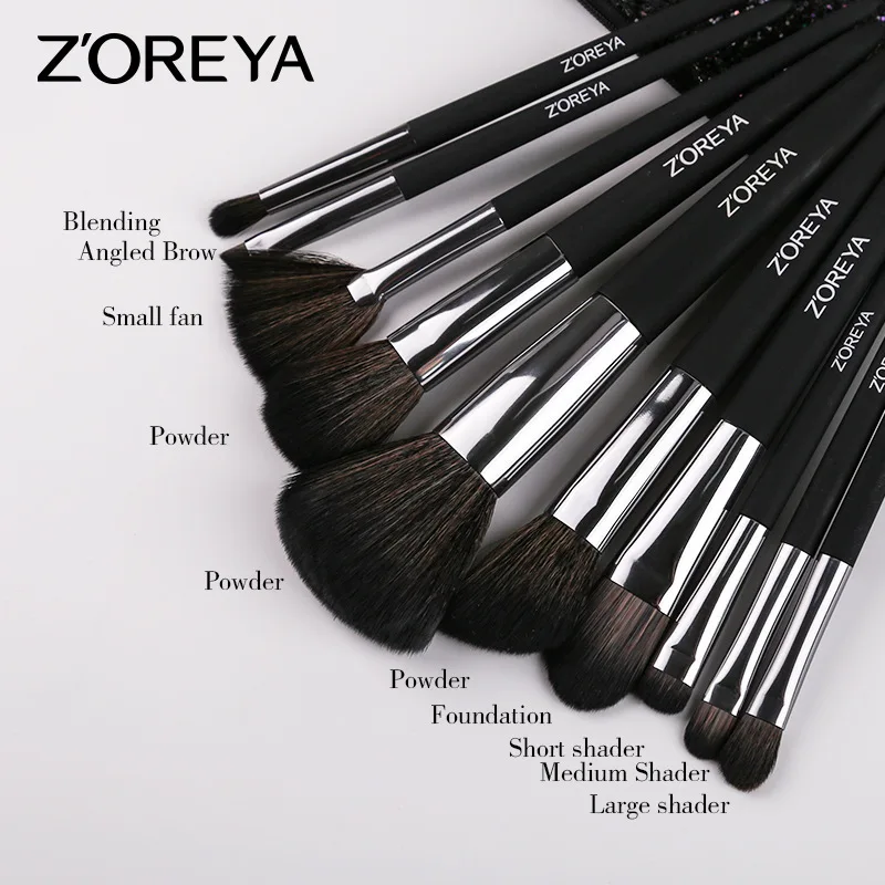 

makeup brush set 10pcs Make Up Brushes Powder Contour Foundation Eye Shadow Blending Brow Fan Brush With Rubber Painting