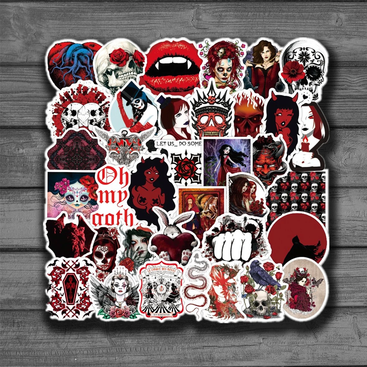 

10/50PCS Red Style Gothic Punk Stickers Skull Horror Skateboard Fridge Laptop Motorcycle Luggage Classic Toy Kids Decal Stickers
