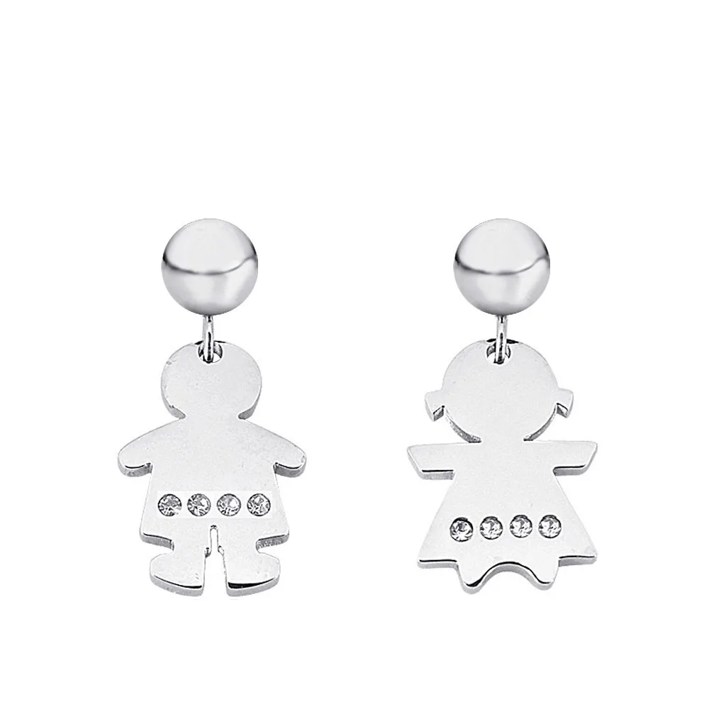 

Stainless Steel Stud Earring Couple earing a boy and a girl enlay white crystal stone For Valentine's and Christmas Girl