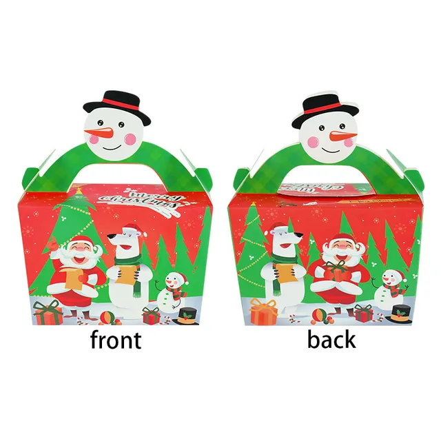 5pcs Santa Claus Snowman Paper Boxes Printed Green Red Candy Cookie Box Christmas Festival Party Supplies Kids Favor Gift Bags B01 snowman