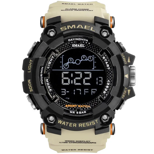 Мужские часы военные водонепроницаемые спортивные часы армейские светодиодные цифровые секундомеры для запястья для мужчин SMAEL 1802 мужские часы - Цвет: Kahki