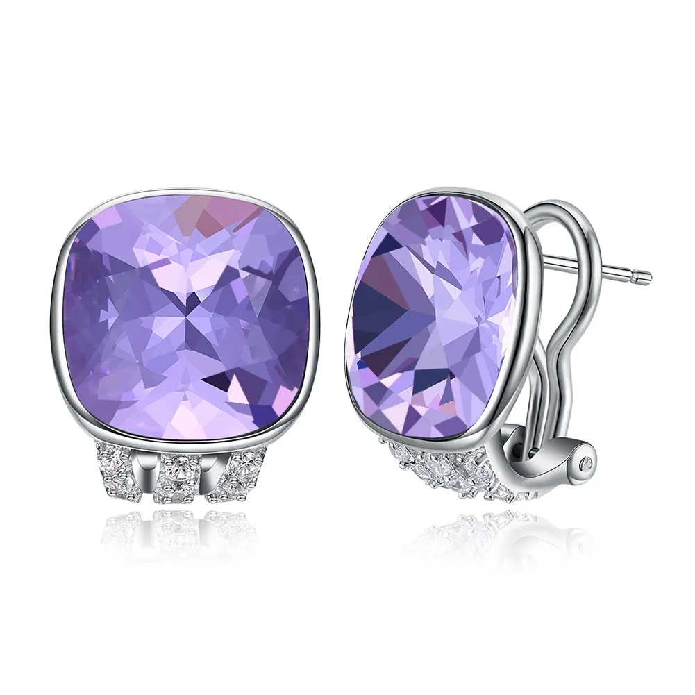 

High-end ladies sterling silver earrings Purple red crystal atmosphere ear clips Lady's atmospheric earrings jewelry