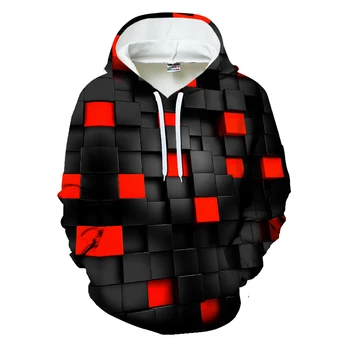 

New Black Red Square vortex Hoodies Men Sweatshirts Funny Grid Hypnosis Print 3D Hoodie Unisex Spring Casual Hoody Harajuku Coat