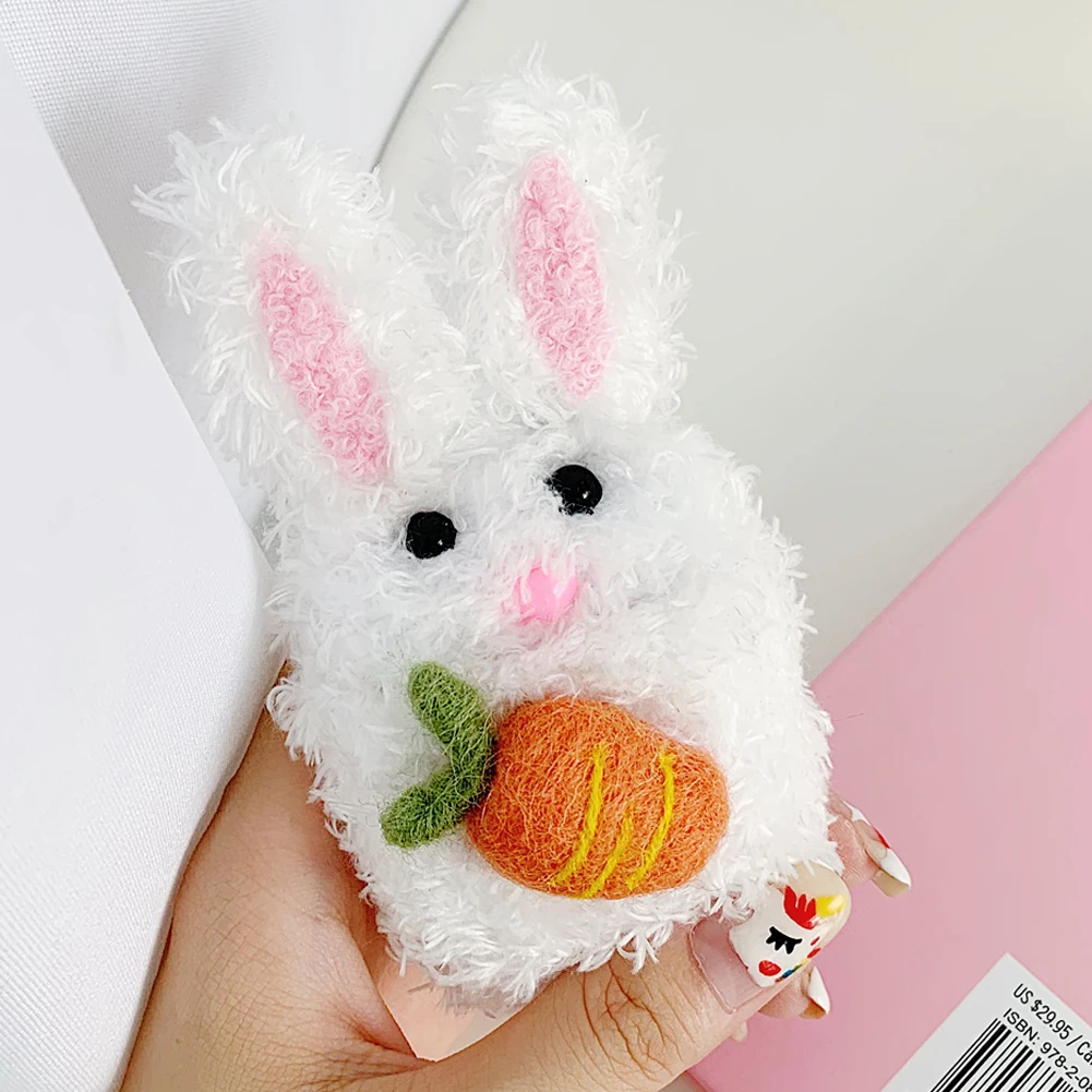 AZiMiYO Cute Fluffy Bluetooth Earphone Case for AirPods Cover Plush Bunny Plush Protective Cover for Apple Air Pods Case