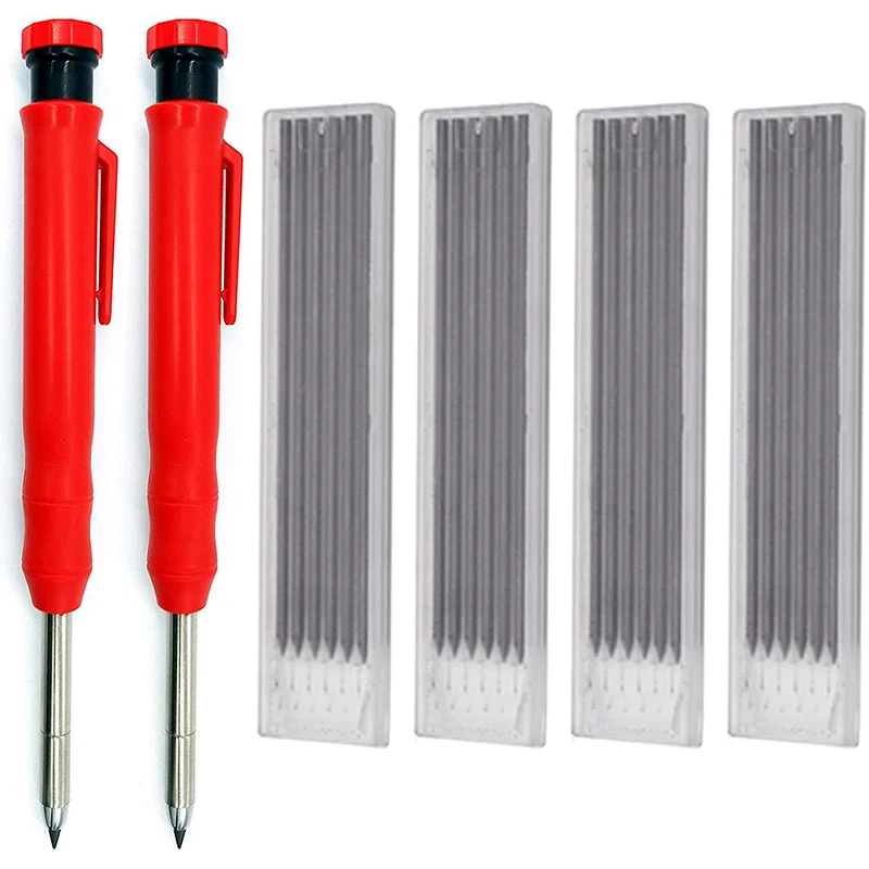 Solid Carpenter Pencil Set with 7 Refill Leads, Built-in Sharpener, Deep Hole Mechanical Pencil Marker Marking Tool