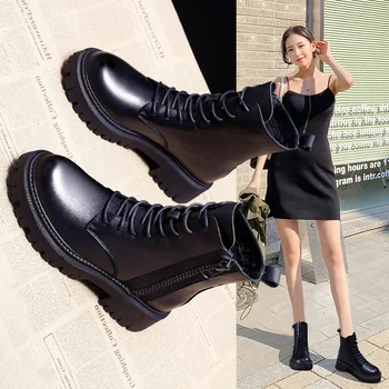 

Martin boots with thick soles British style 2020 boots Plush motorcycle short boots women spring and autumn single boots women