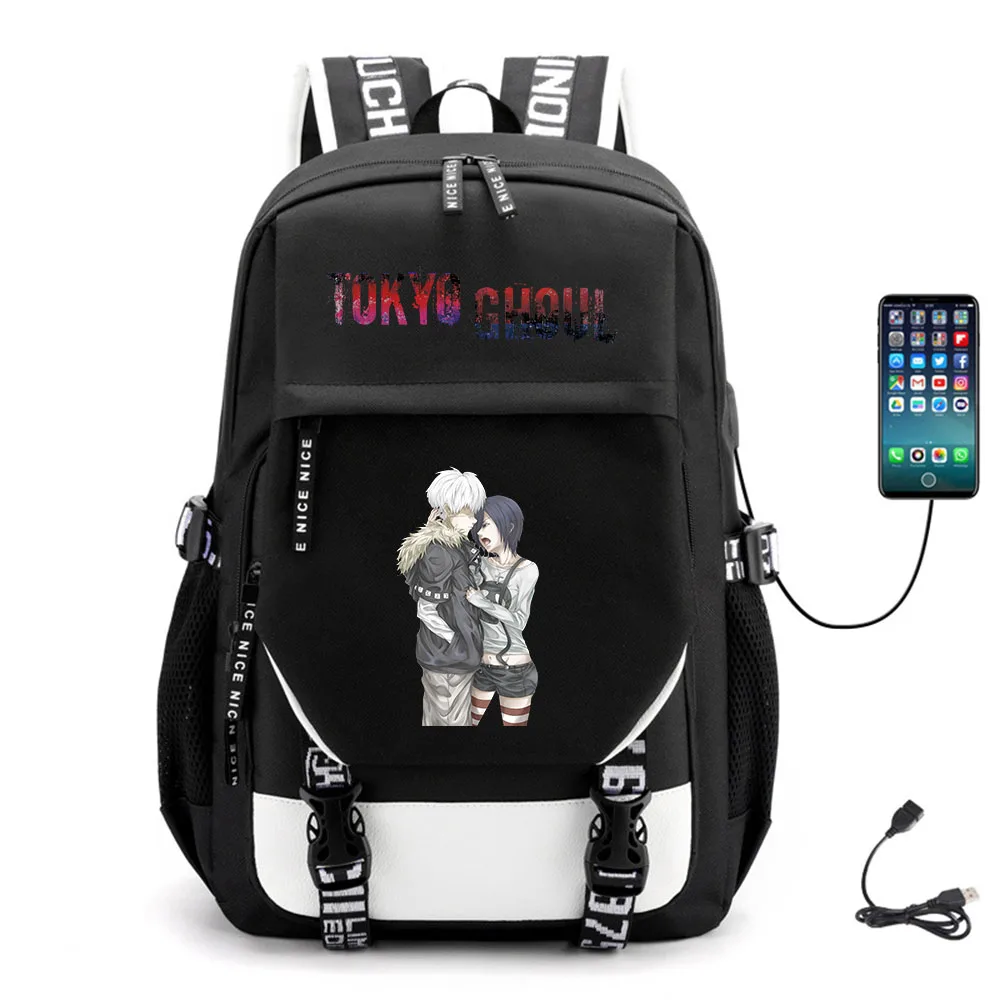

Аниме Токийский Гуль USB рюкзак студенческий тканевый холщовый рюкзак Teenger повседневная женская сумка для ноутбука высокого качества