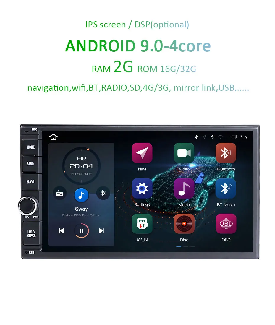 Best Android 9.0 7" IPS DSP 64G Octa core/Quad Core 2 Din Universal Car GPS Radio navigation player multimedia screen no dvd player 3