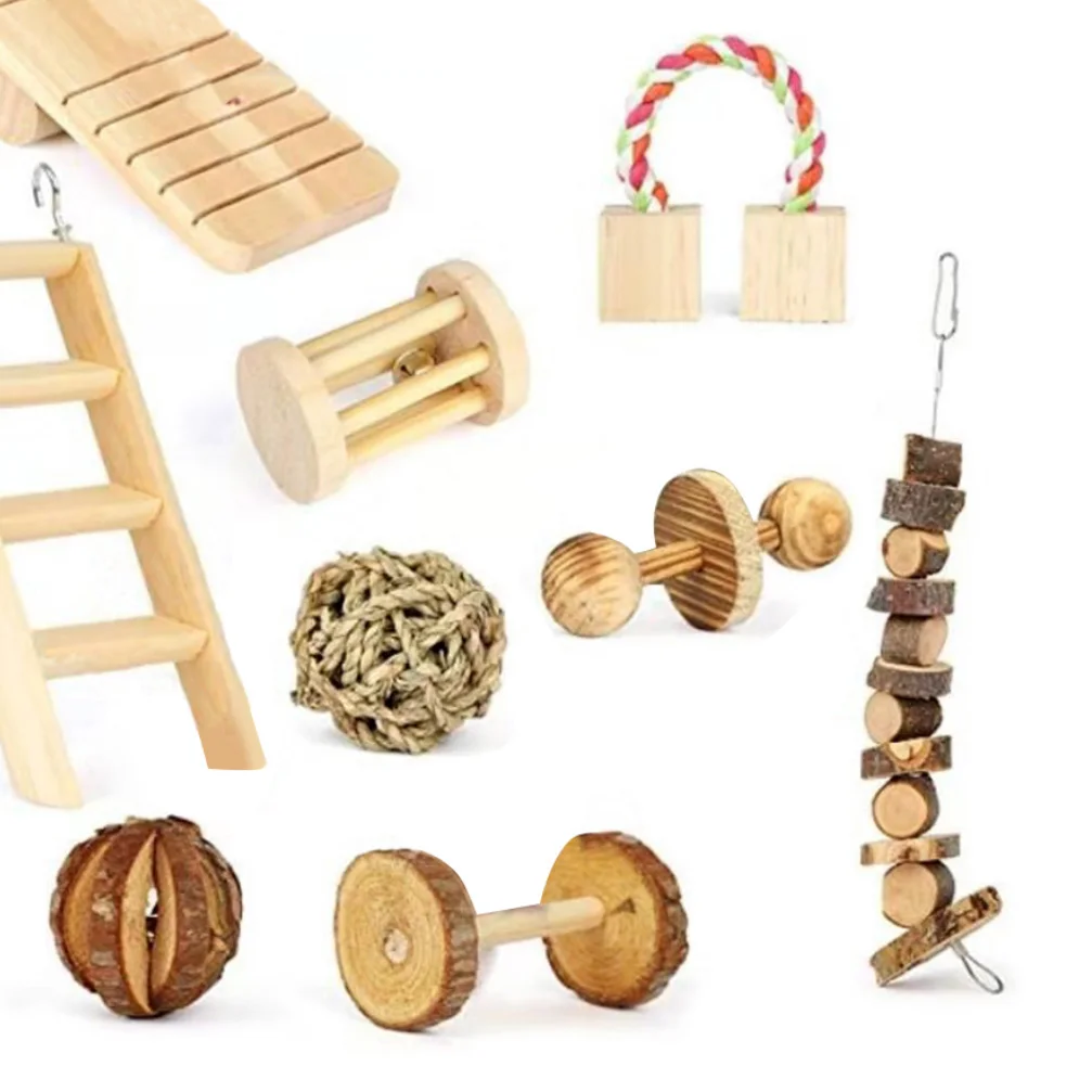 10Pcs Wood Carrot Climbing Ladder Guinea Pig Chinchilla Rabbit Chew Teether Toys