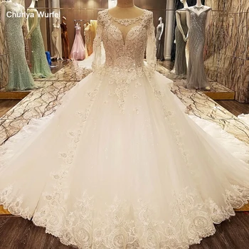 

LS89965 matrimonio elegant wedding dresses with sleeves O neck ball gown open back corset wedding gown with train vestido longo