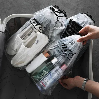 

5pcs Thickened PVC Transparent Bundle Pocket Drawstring Harness Pocket Waterproof Travel Shoes Clothes Storage Bag Organization
