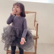 Платье принцессы в Корейском стиле для девочек модные осенние Хлопковые Платья с оборками для девочек 1-6 лет PZ853