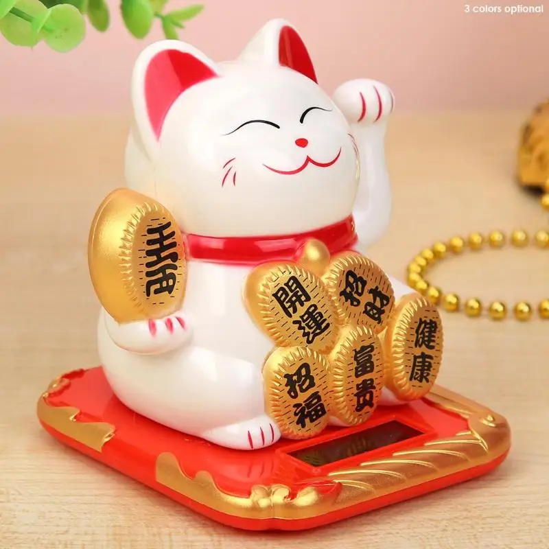 3,5 дюймов Lucky Cat Солнечный манящий Средний ручной развевающийся фэн-шуй Декор для дома, с изображением кота украшения автомобиля креативные подарки