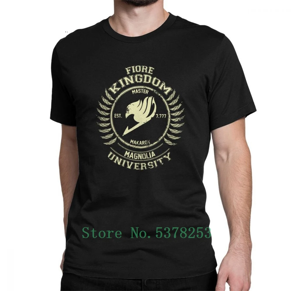 

Men Fairy Tail T-Shirt Magnolia University Cotton Tops Casual Graphic Short Sleeve Tee Shirt Black T Shirtt Clothes