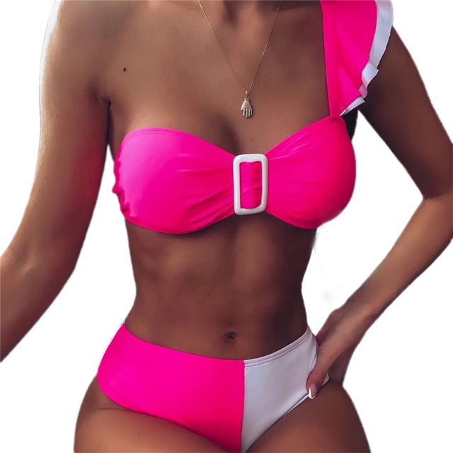 US $6.56 2020 Sexy Swimwear Women Bikini Set One Shoulder Swimsuit Summer Holiday Beachwear Bathing Suit Ret