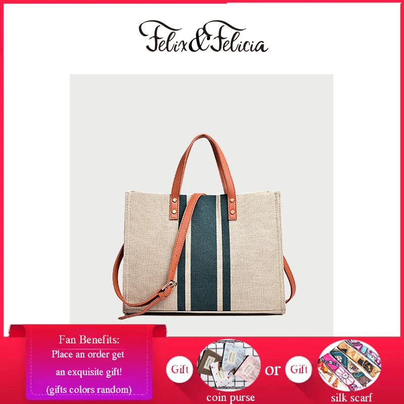 

FELIX&FELICIA Brand Fashion Shoulder Bags For Women Casual Ladies Messenger Handbags Burlap Crossbody Retro Designer Tote Bag