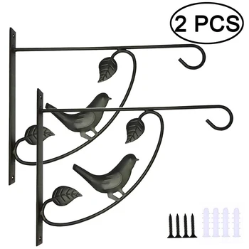 

2 Pcs Black Wall Hook Plants Bracket Hanging Flower Pot Iron Rust Resistant Solid Decoration Handmade Easy Install Display